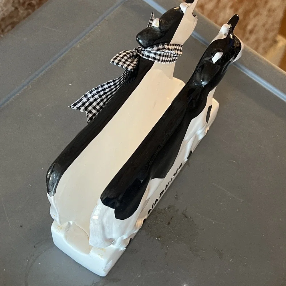 Vintage Ceramic Black & White Cow Napkin Holder Farmhouse Decor-CHIPSEEPIC